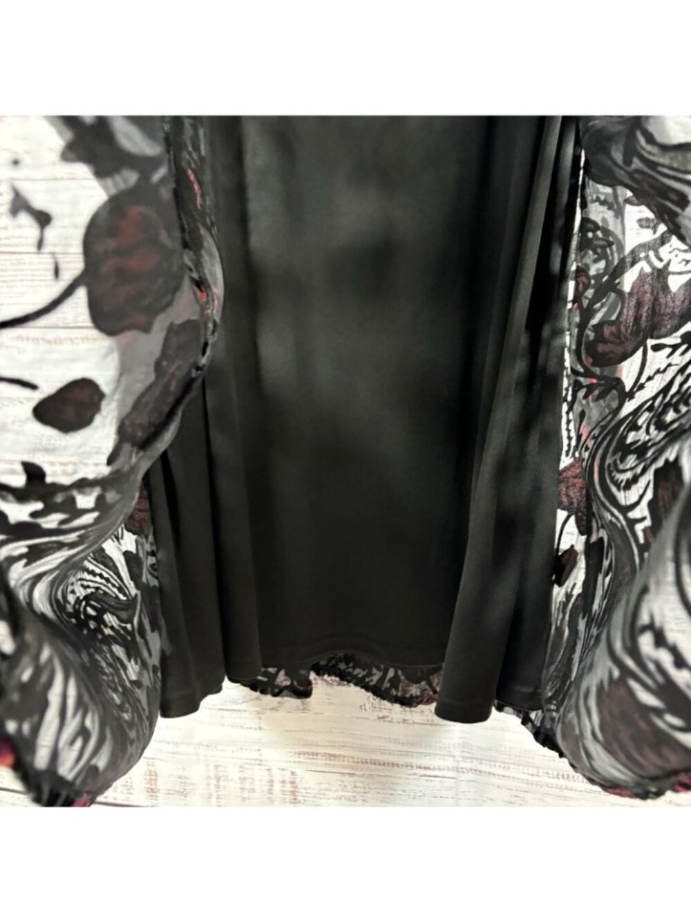 Coldwater Creek Black Pink Floral Velvet Sheer Lined Maxi Skirt - Picture 6 of 13
